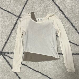 Asymmetrical Cream and Brown Long Sleeve Top